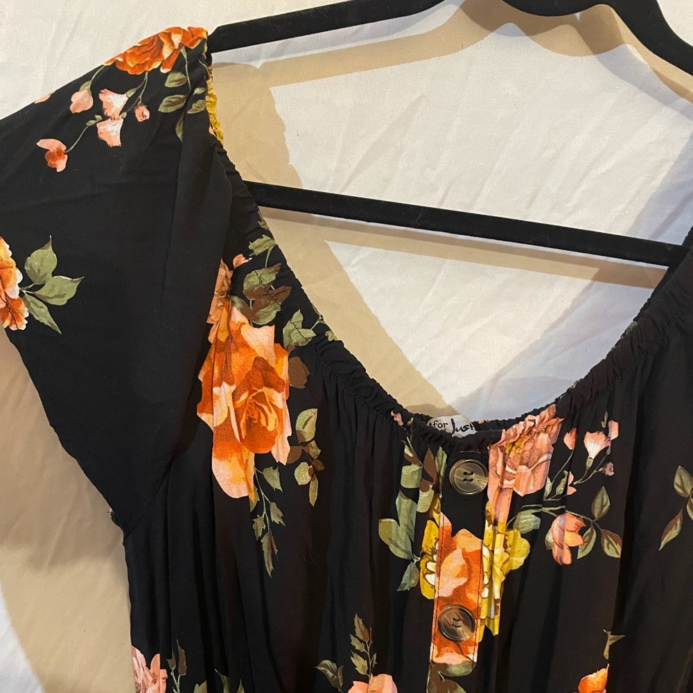 Black floral button up dress, size 2xl